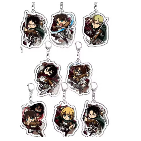 Móc khóa acrylic anime Attack on Titan – Nhân vật hoạt hình Eren, Mikasa, Levi – Phụ kiện cosplay Cá