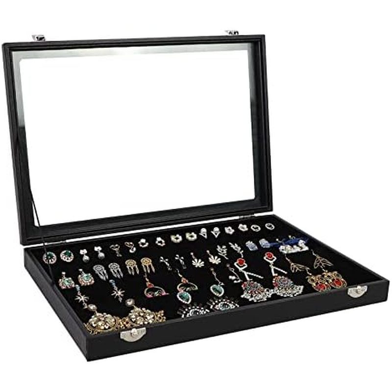 welry Organizer Clear Lid 24 Grid Jewelry Box Case Organizer Showcase Display Jewelry Tray Removable