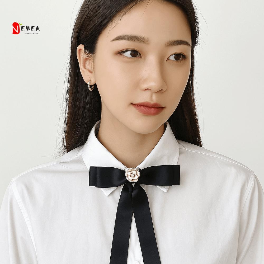 NEWEARTH GIỚI HẠN Ruy Băng Đen Pin, Nơ Đen Trắng Trâm Cài, Đơn Giản Camellia Cổ Kết Cấu Ve Áo Pin Ta