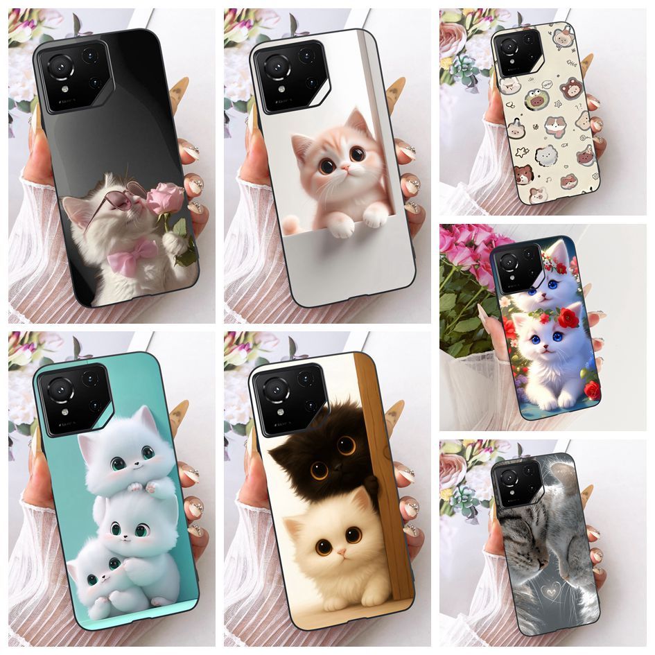 Dành Cho Asus ROG Phone 9 Pro Vỏ Hoạt Hình Dễ Thương Mèo Chống Sốc Silicon Mềm Cho Asus Rog Phone 9 