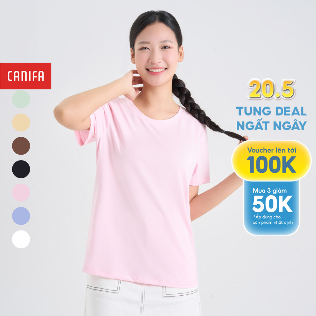 Áo phông nữ CANIFA cổ tròn trơn form rộng dáng cơ bản PS26 6TS25A001