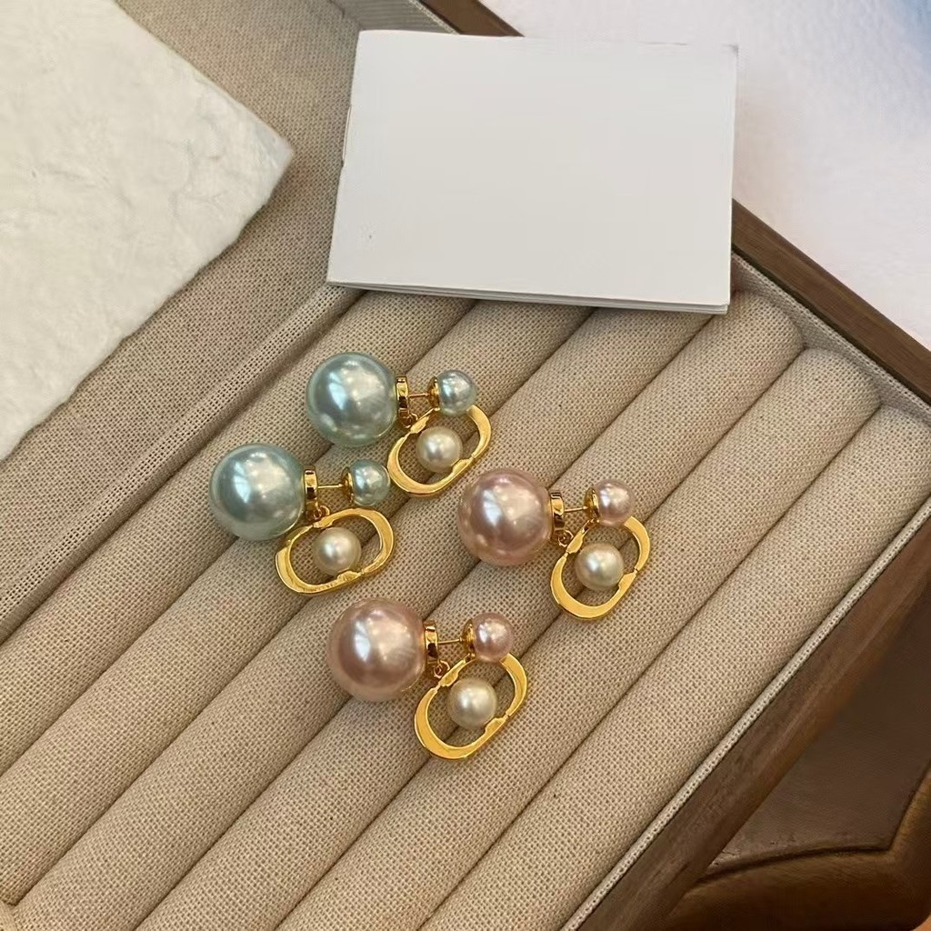 U3NZ New front and back pearl four-leaf clover bow pearl earrings for women