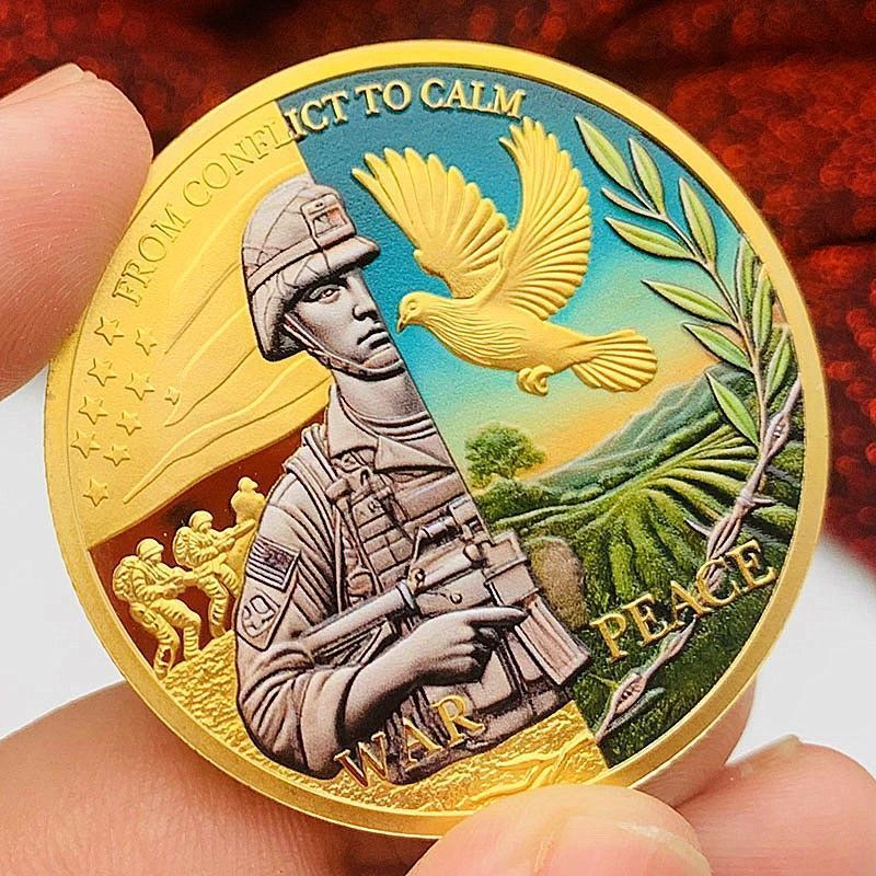 War and Peace Tree of Life Huy chương con dấu màu mạ vàng Trang trí sáng tạo Quà tặng kỷ niệm cứng /