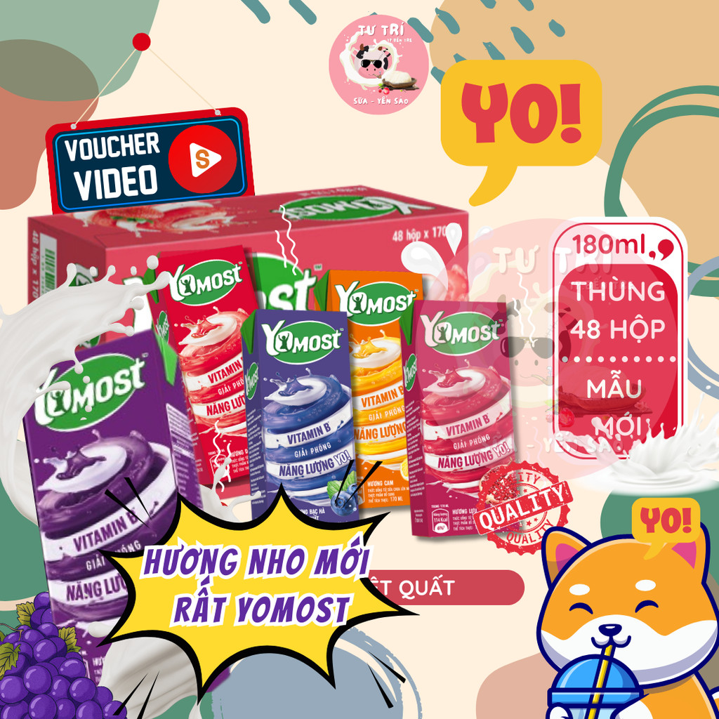 SỮA YOMOST DẠNG SỮA CHUA UỐNG ( DÂU, CAM, VIỆT QUẤT, LỰU ) THÙNG 48 HỘP.