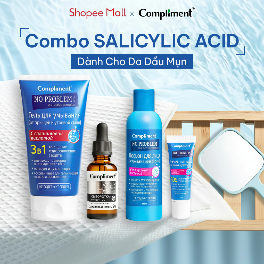 Combo Compliment BHA Salicylic Acid (SRM, Toner, Serum) Giảm Mụn, Mờ Thâm & Cấp Ẩm Cho Da Dầu