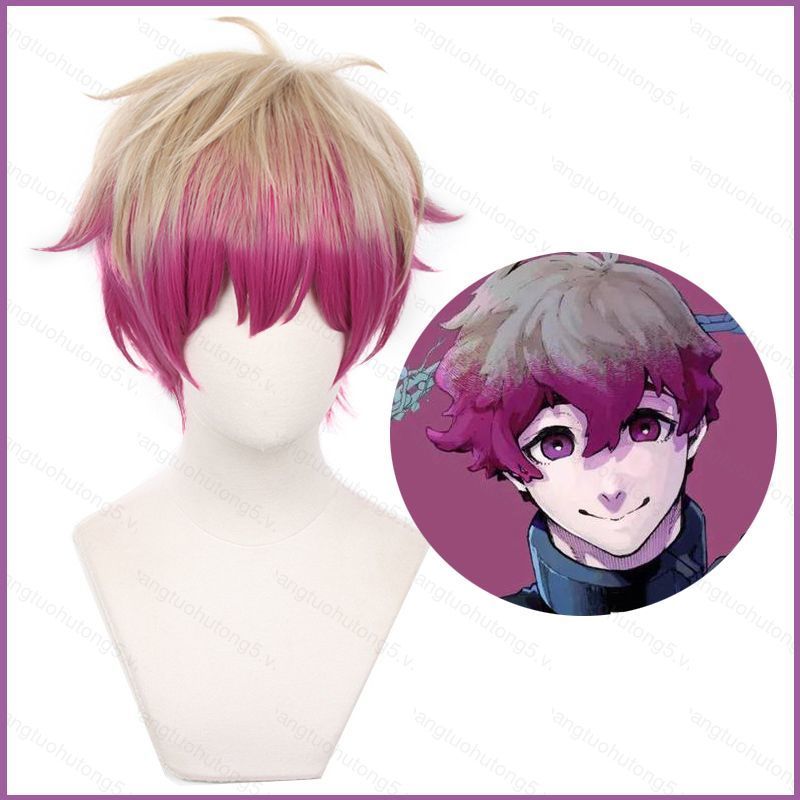 HT5 Blue Lock Alexis Ness - Tóc Giả Manga Màu Nâu Nhẹ Chuyển Đổi Sang Hồng Đỏ, Phù Hợp Cho Cosplay A