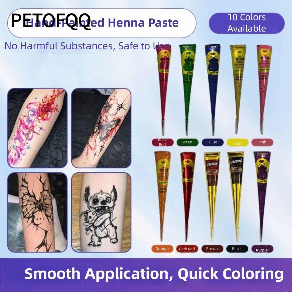 PETOFQQ Henna Tattoo Cream, Dễ sử dụng Màu nâu đen Henna Paste Cone, Kem Henna tạm thời Bán vĩnh viễ
