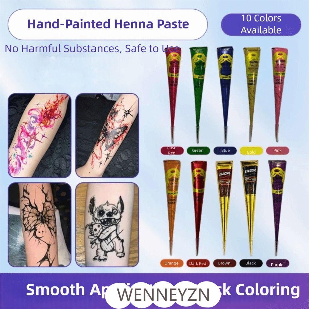 Kem xăm Henna WANNEYZN, Dễ sử dụng Màu nâu đen Henna Dán Nón, Kem xăm Henna Tạm thời Bán vĩnh viễn M