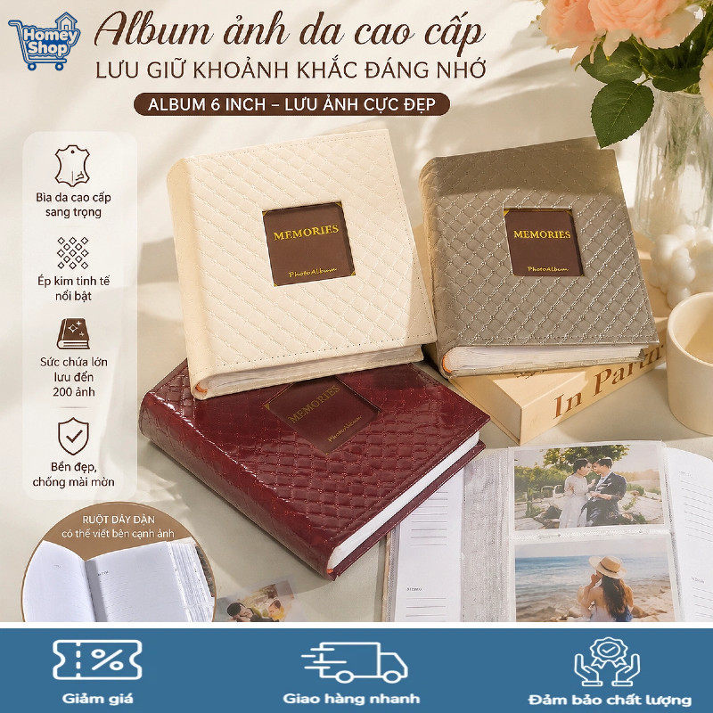 HomeyShop-Album ảnh đựng 200 ảnh kích thước A6, bìa da cao cấp sang trọng,Bìa cứng