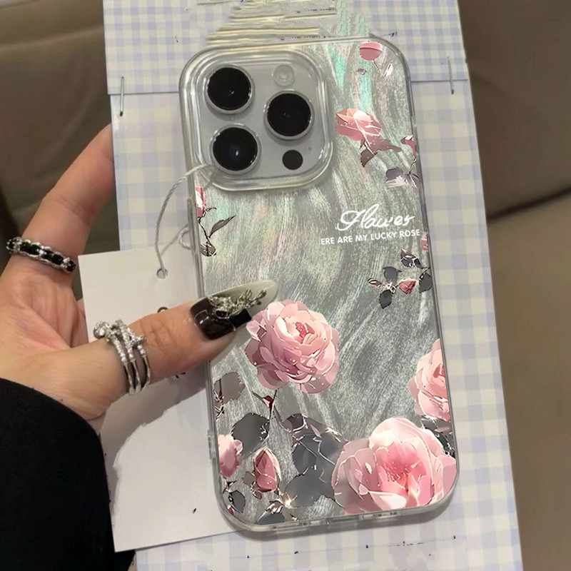 Ốp Lưng iPhone Hoa Hồng Hồng Nhạt Thanh Lịch, Bảo Vệ Toàn Diện  iP 11/12/13/14/15/16/17/Plus/Pro/Max