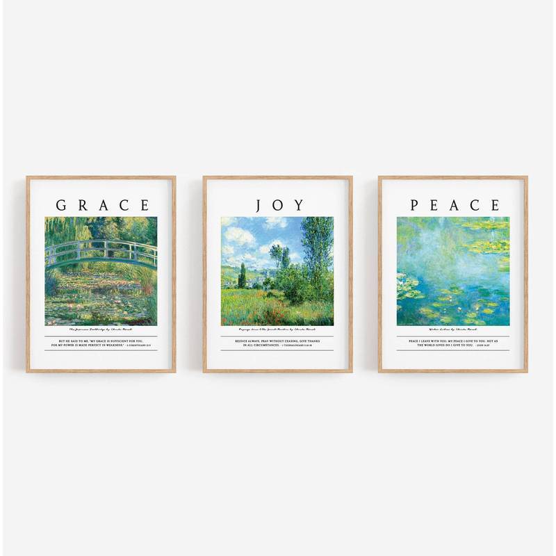 Monet Grace Joy Peace Canvas Prints, Christian Bible Verse Nghệ thuật treo tường để trang trí nội th