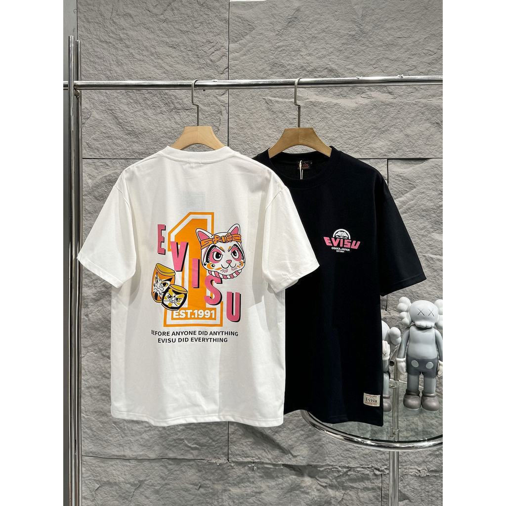 EVISU / Thần Tài 2026 Đầu Xuân Phong Cách Mới Áo Thun Ngắn Tay Phong Cách Nam Nữ Phong Cách Cặp Đôi 