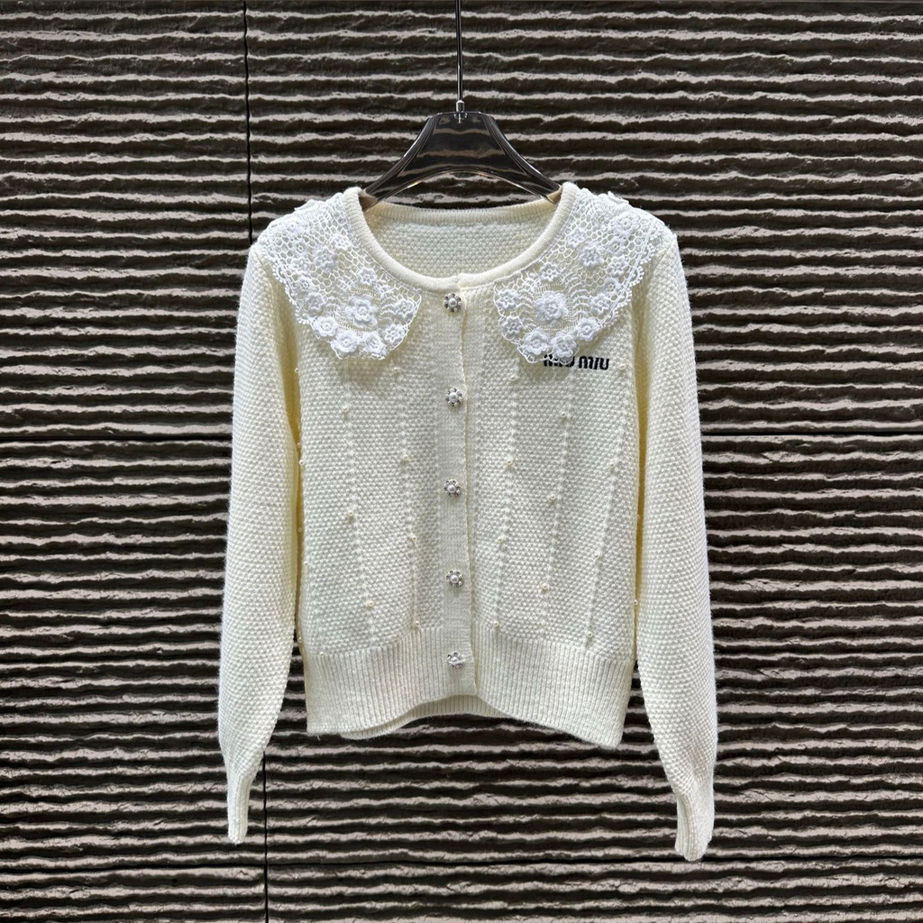 JBKI MIUMIU Autumn and Winter New Collar Spliced Sweater Cardigan Fashion Versatile