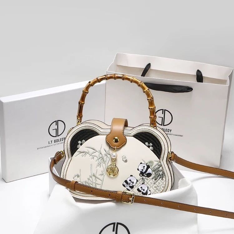 IT GDLEDY Mới Phong Cách Trung Quốc Thêu Tre Túi Xách Nữ 2024 Hoạt Hình Gấu Trúc Đeo Vai Túi ll25121