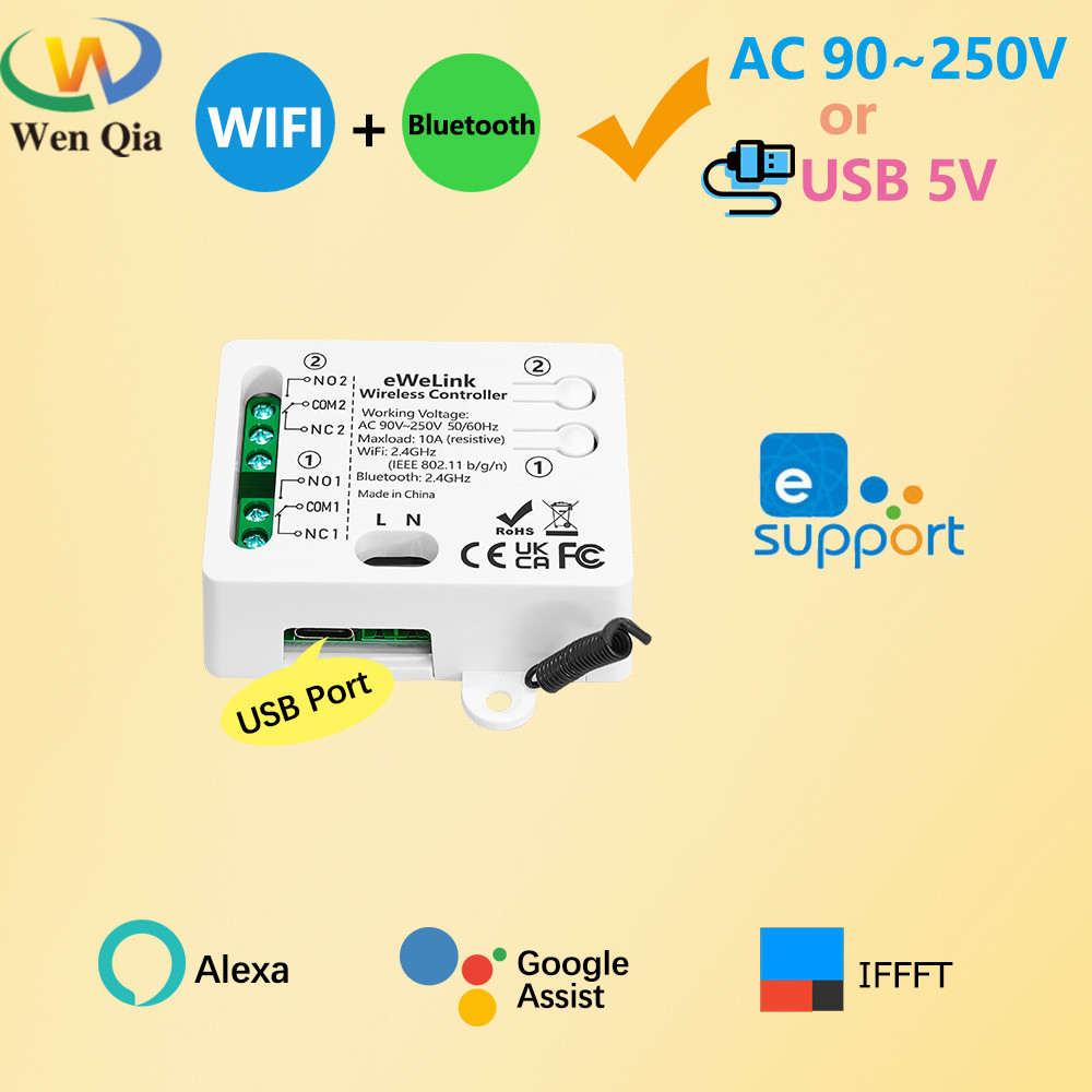 Công tắc thông minh Ewelink WiFi AC 110V 220V 2CH Bộ thu rơle Chế độ thời gian Inch với Google Assis