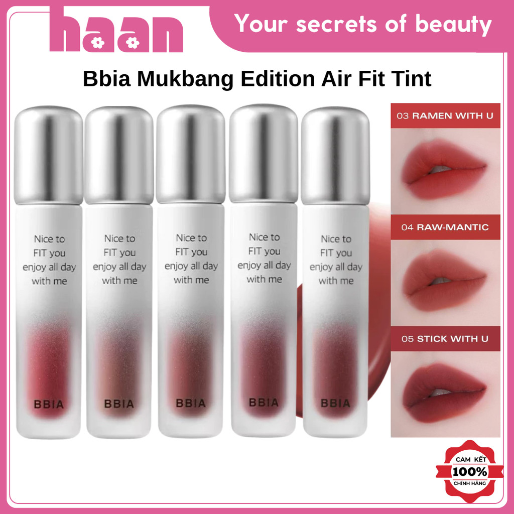 [Mukbang Edition] Son Tint Lì Bbia Air Fit Tint, Son Kem Lì Lâu Trôi, Bền Màu, Son Kẹo Tint Lì BBIA