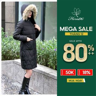  Áo Khoác Phao Nữ Dáng Dài Mũ Lông HeraDG Trần Bông 3 Lớp Chất Liệu Xanh Recycle Cản Gió Chống Nước WJKBC2048 