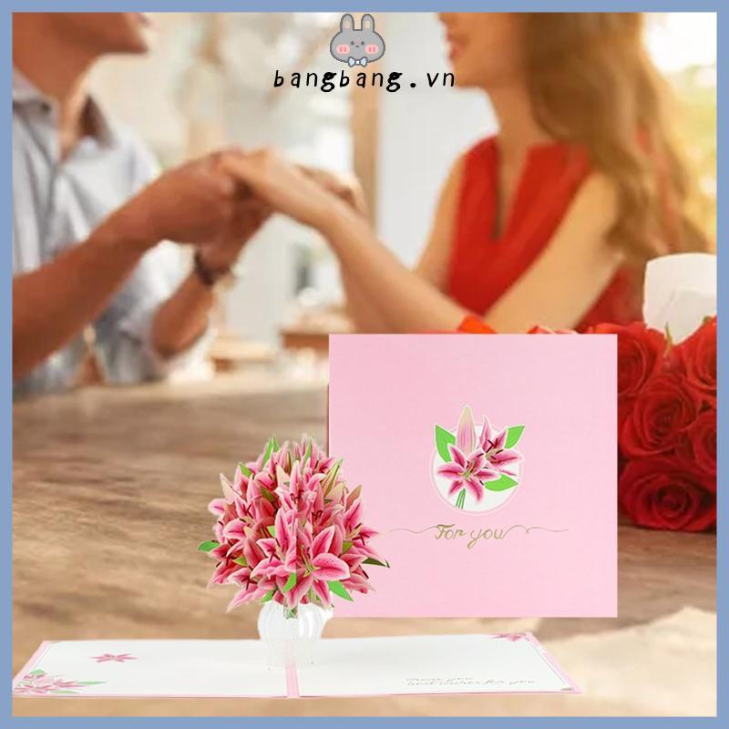 Bang Rose Lily Flower 3D cho Pop Up Rose Lily Flower Thiệp chúc mừng ngày lễ tình nhân Thiệp có phon