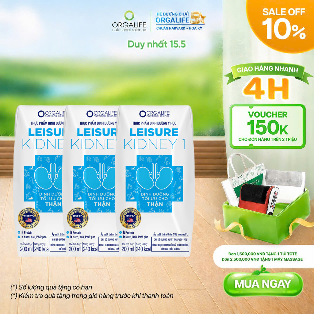 Lốc 3 Hộp LEISURE KIDNEY 1 Soup Uống Dinh Dưỡng Công Thức Hỗ Trợ Giảm Protein (200ml/Hộp)