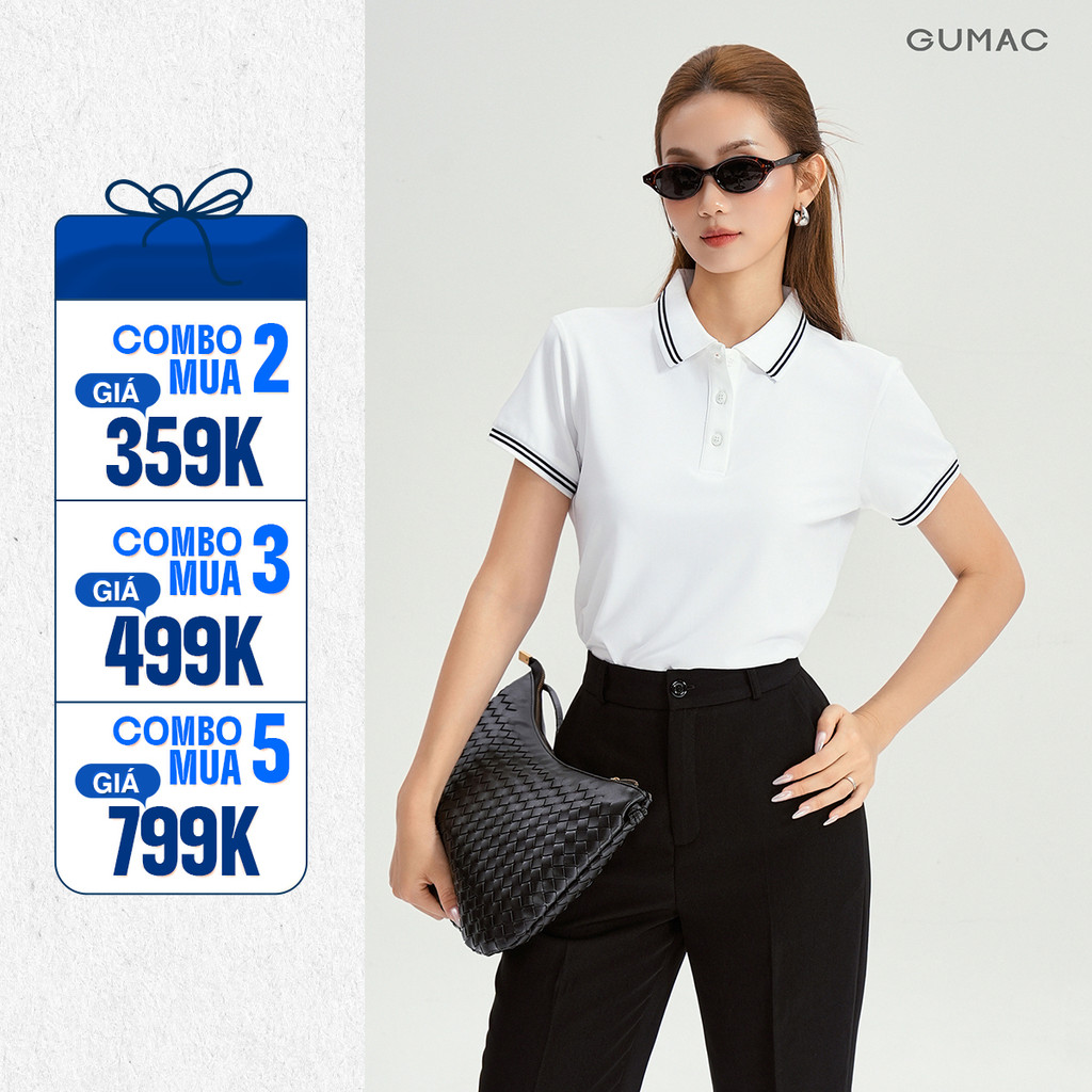 [MUA 3 CÒN 130K/ÁO] Áo polo nữ GUMAC thun cá sấu trơn cổ phối sọc 2 viền mềm mát co giãn công sở thể