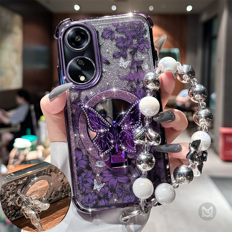 Ốp Lưng Cho OPPO A17K A16S A15S A54 A74 A94 A95 A53 A31 A92 A52 A9 A5 2020 Mạ Chống Sốc Gương Bướm Đ