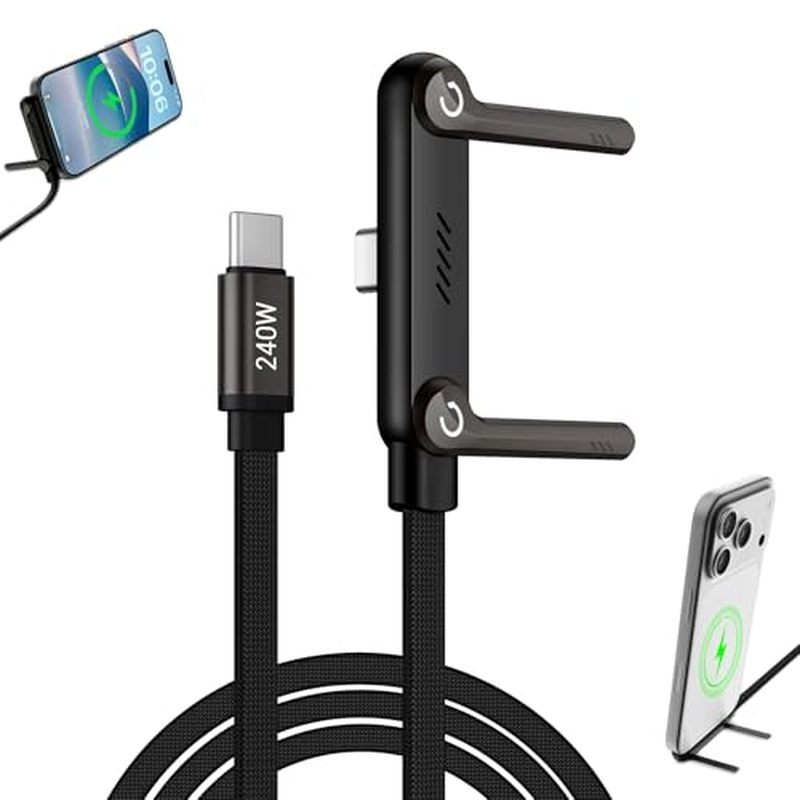 Giá đỡ vô hình Sạc cáp điện thoại 24W Type-C tích hợp cho văn phòng chơi game du lịch màu đen 2P