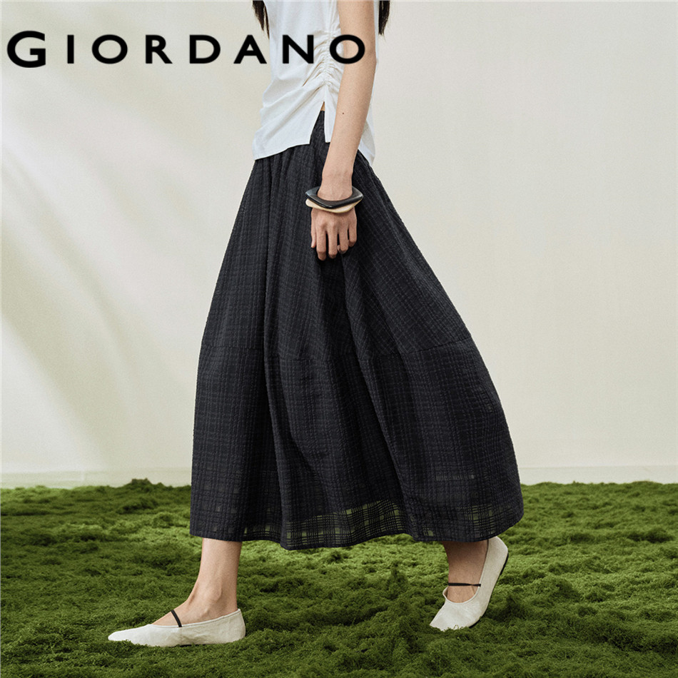 GIORDANO WOMEN Color-woven checkered elastic waist woven half-length skirt - High Quality 18466602