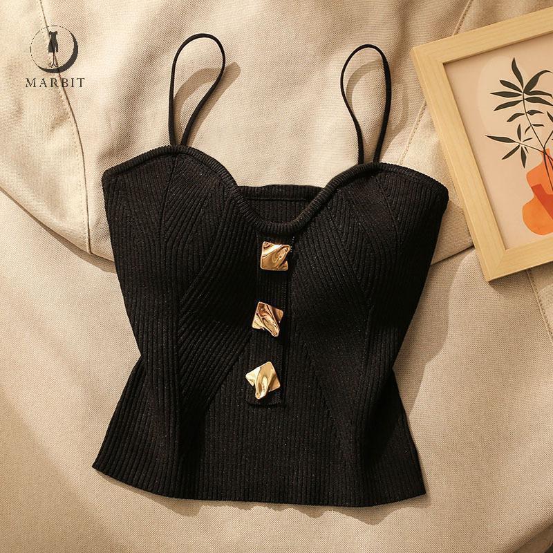 Marbit Áo Sơ MiCrop Top Spaghetti Strap Gân Đan - FHS