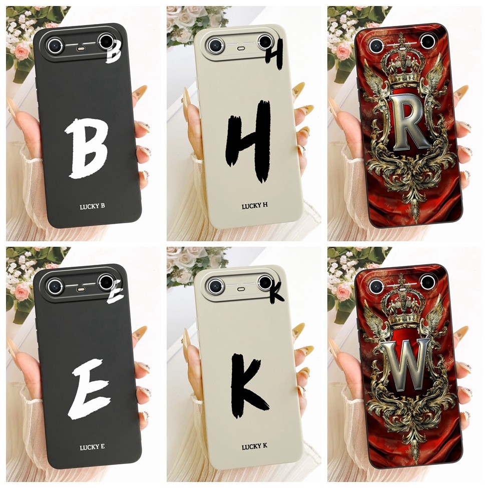 Tecno KM9 Cover Tecno Pova Slim Case sang trọng Chữ A-Z Thời trang Cool Crown Vỏ điện thoại silicon