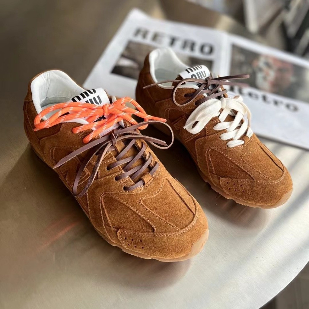 2024 Hàng Mới Về MiuMiu Hợp Tác 530 Bố Giày Thể Thao Nữ Có Dây Hai Màu Da Thật Chính Hãng Giày Thể T