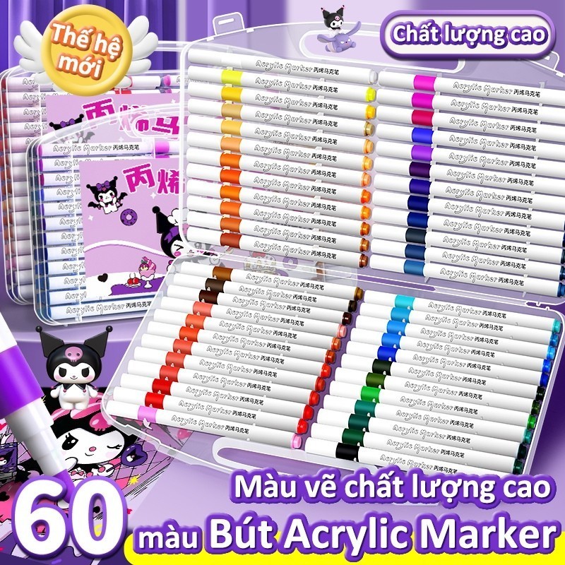 Bút Acrylic Marker 60 Màu – Hộp Màu Tím Sang Trọng, Bút Lông Brush Hoạ Cụ DIY Tô Vẽ Anime