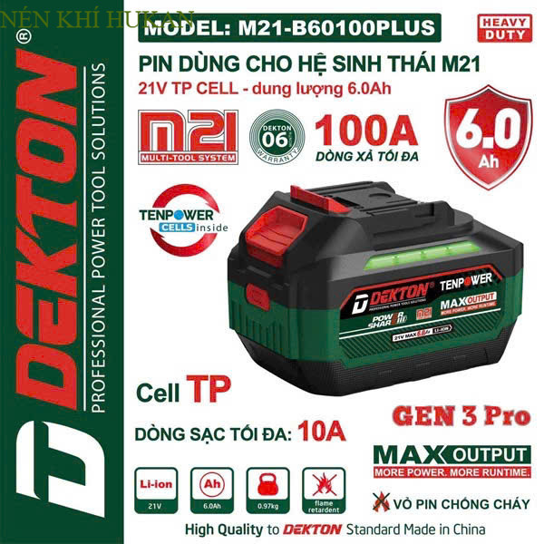 Nén Khí HUKAN Pin DEKTON M21-B4085Plus và M21-B60100plus  xanh