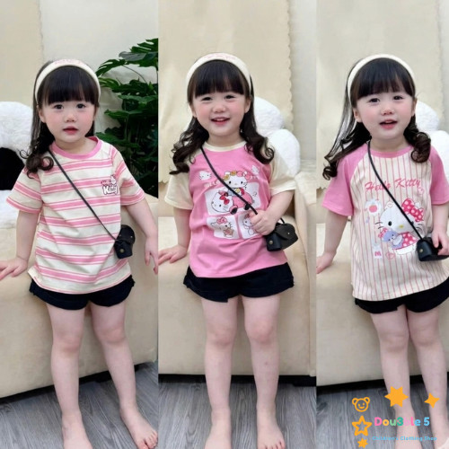 Sét Mùa Hè Bé Gái Hoạ Tiết Helo Kitty Giáp Lăng QC67 Chất Cotton D-Kid Thoải Mái Mát Mẻ M88