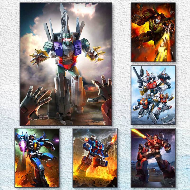 Bộ nghệ thuật treo tường Transformers, Autobots Optimus Prime & Decepticons In vải không khung Trang