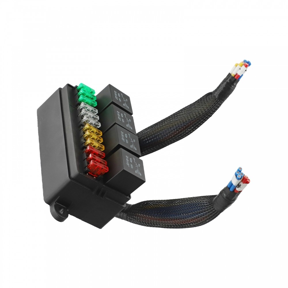12V Fuse Relay Box Prewired with 4 Relays 12 Way ATC ATO Blade Fuse Set for Cars