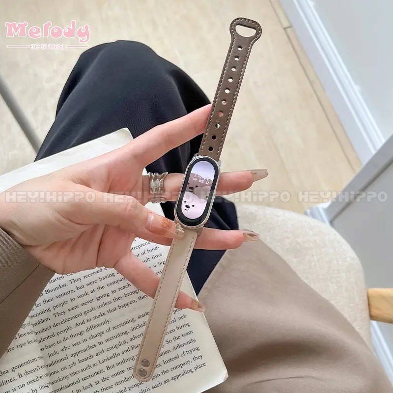 Dây đeo da móng tay đôi mịn cho Xiaomi MiBand 10 9 8 Bands