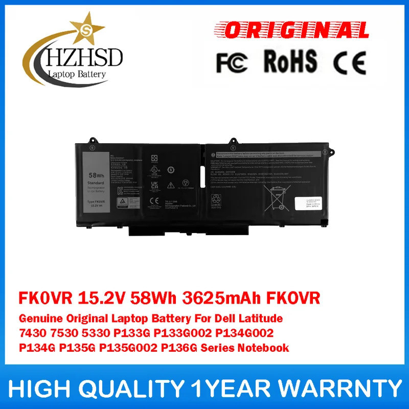 FK0VR 15.2V 58Wh 3625mAh FKOVR Pin Laptop Chính Hãng Cho Dell Latitude 7430 7530 5330 P133G P133G002