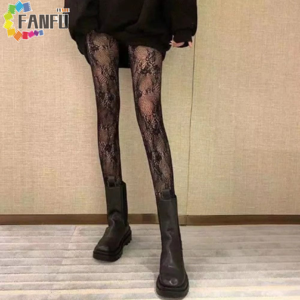 FANFUZOUZU Quần lưới cá nữ, Quần in lưới trắng Lolita, Vớ đen Gothic Kawaii Fishnet Gothic Gothic Go