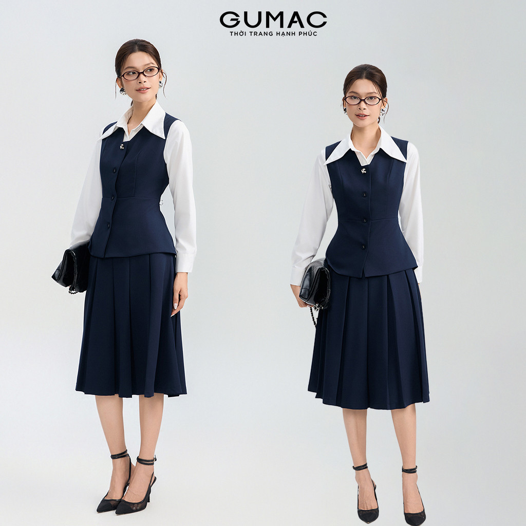 Set lẻ Áo gile GUMAC gài nút  AG05004 - Chân váy GUMAC form A xòe VG05006 - Quần tây GUMAC ống loe Q