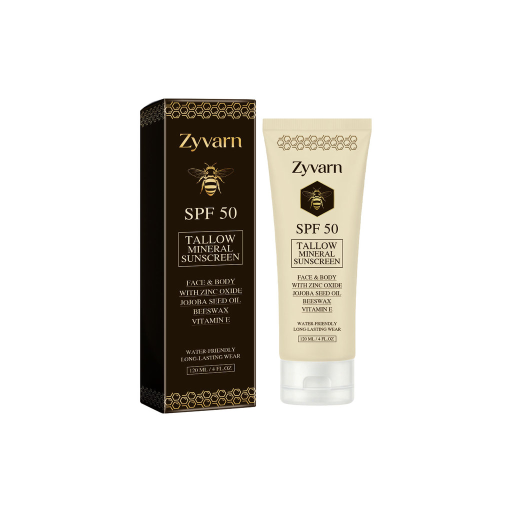 Kem chống nắng khoáng Zyvarn SPF50 Tallow, Kem chống nắng mặt & toàn thân với oxit kẽm & dầu Jojoba,