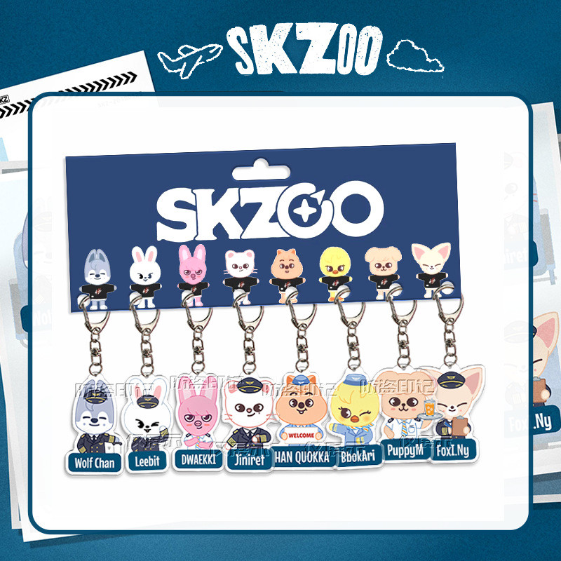 Stray Kids SKZOO Mọi nơi Hàng không Bật lên Móc khóa Acrylic Hyunjin Jiniret & Felix Bbokari Túi dễ 