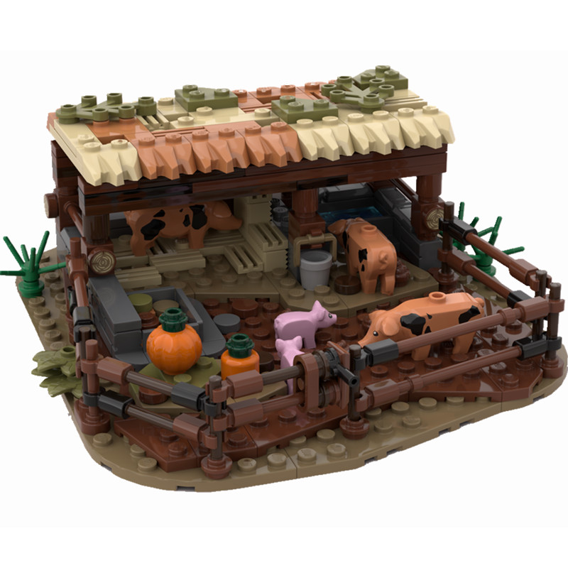 MOC Động Vật Trang Trại Trung Cổ Pigpen Với Lợn 282 CÁI Khối Tương Thích "Lego" Đồ Chơi Cho Trẻ Em