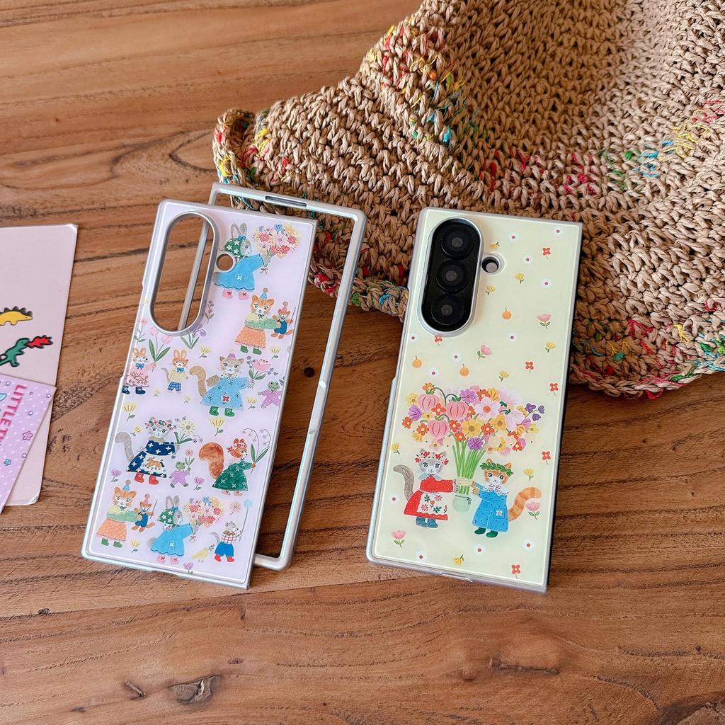 Ins Hàn Quốc Mèo Dễ Thương Hoa Kính Vỏ Đá Ốp lưng Samsung Galaxy Z Fold7 Fold6 Fold 6 Gấp 7 Thời Tra