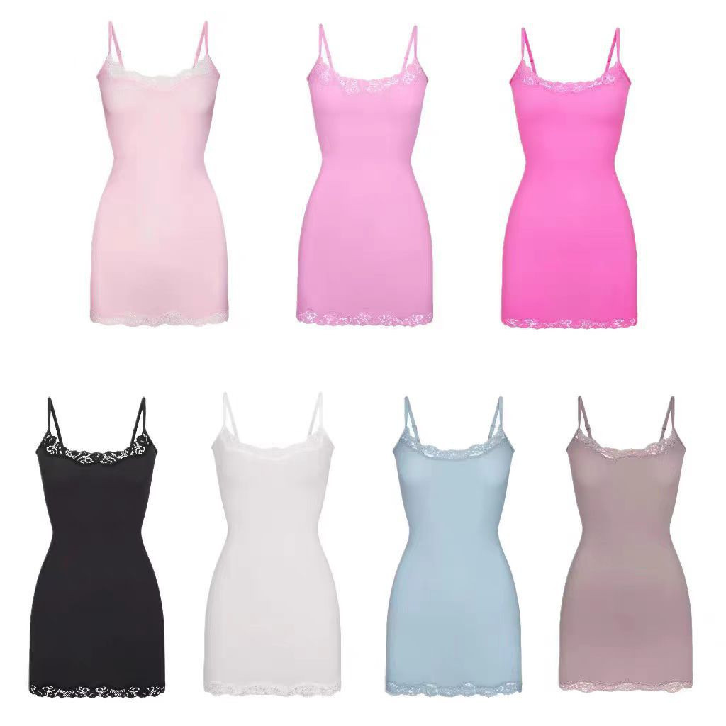 MEL9 Skims Kardashian Style Summer New Camisole Dress Sexy Tight Bodycon Lace Mini Dress