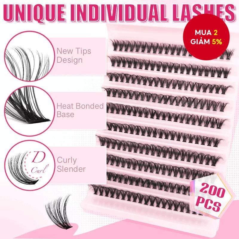 Cụm Lash Kit-30D Wispy DIY Nối Mi 8-16mm Cụm Lông Mi Mở Rộng 200 Chiếc D Uốn Mi Cá Nhân Cụm Lông Mi