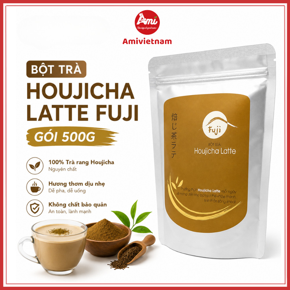 Bột Trà Houjicha Latte Hiệu Fuji Gói 500g Thơm Ngon Đậm Đà