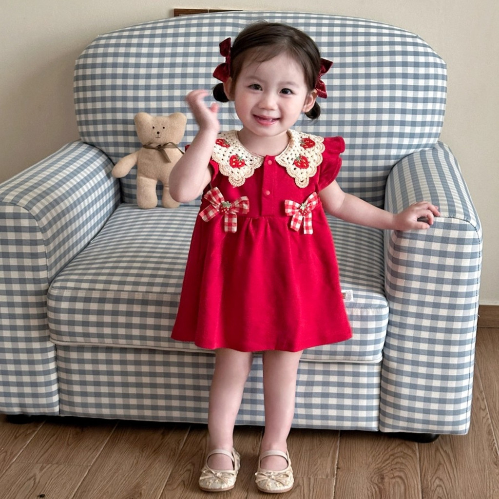 Summer 1-4 Year Old Girls' Bow Strawberry Princess Dress
