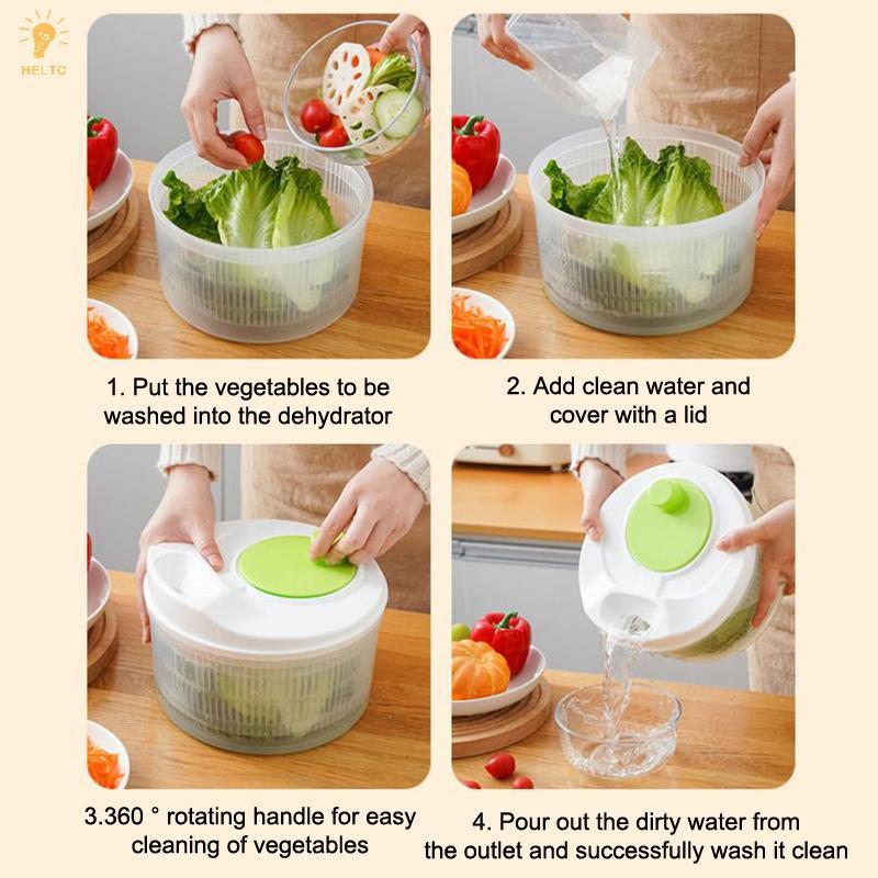 [HELLC] Máy sấy salad gia dụng cắt và giặt 2 trong 1 Salad Spinner Máy khử nước rau quả Giỏ thấm đa 