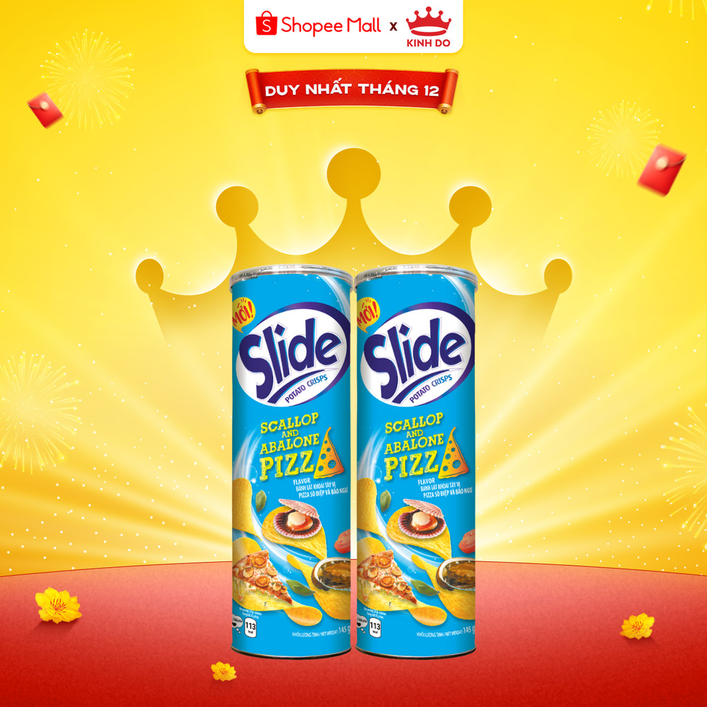  Bánh Lát Snack Khoai Tây Slide Vị Ngẫu Nhiên  Tự Nhiên Thịt Nướng Thơm Cay Sò Điệp  Combo 4 Lon X 145G 