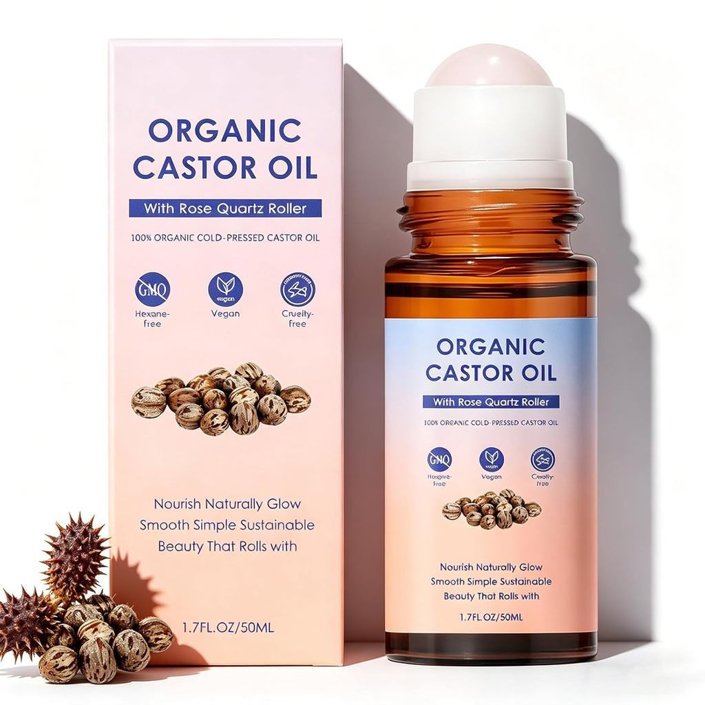 OrganicCastorOilRoseQuartzRollerBall-Cold-PressedCastorOilRollOn, RoseQuartzRollerOlisforHairFace & 